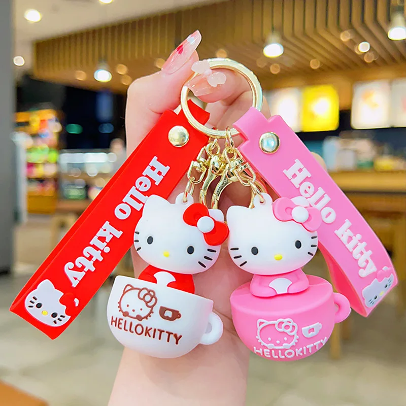 

Sanrio Cartoon Keychains Anime Figures Coffee Cup Hello Kitty Creative Backpack Pendant Dolls Car Keyrings Kids Birthday Gifts