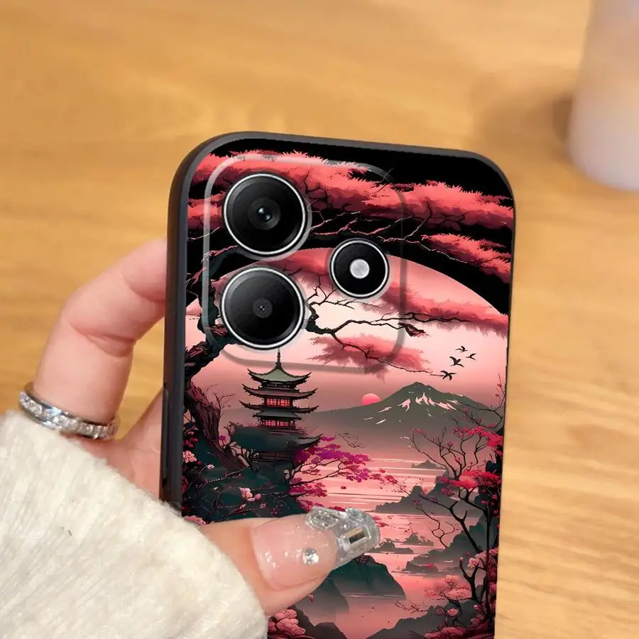Japanese Ancient House Painting Black Soft Phone Case