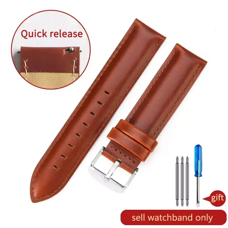 thumbnail image 1 of Correa de reloj DW de piel auténtica para hombre y mujer, de liberación rápida, duradera, de 14, 18, 20 y 22 mm, estilo antiguo y clásico de piel de vaca, 1 of 5