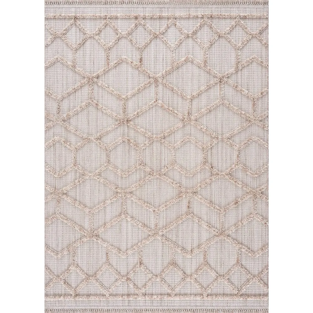 Malilinao Farmhouse Living Room Bedroom Modern Moroccan Trellis Area Rug-Soft Shaggy High Low Carpet-High Pile