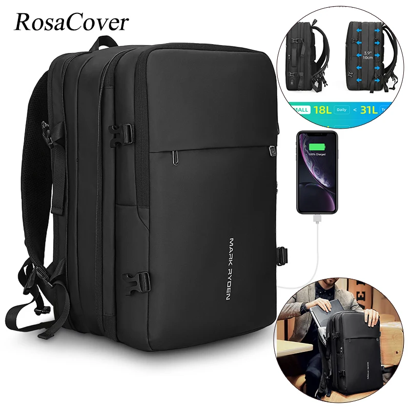 

Расширяемый мужской рюкзак для ноутбука 17 дюймов, многослойная Вместительная дорожная сумка с USB-зарядкой, деловые мужские рюкзаки с защитой от кражи