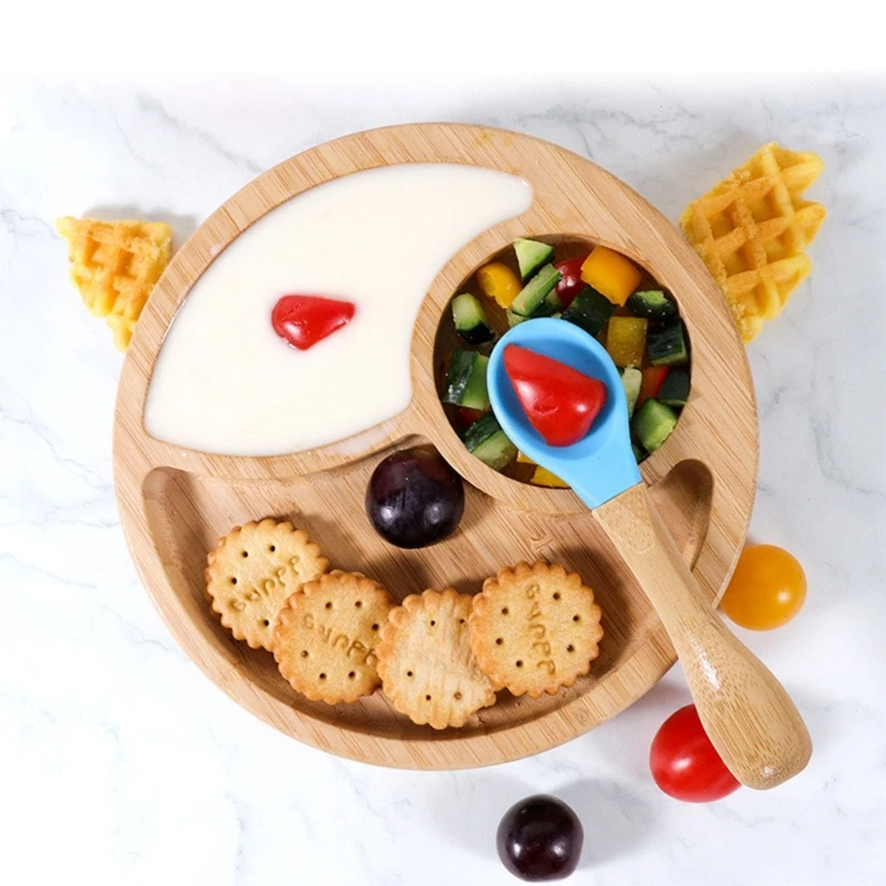 

Toddler Utensil Solid Feeding Suction Plated with 3 Divided Part Fork Spoon Set