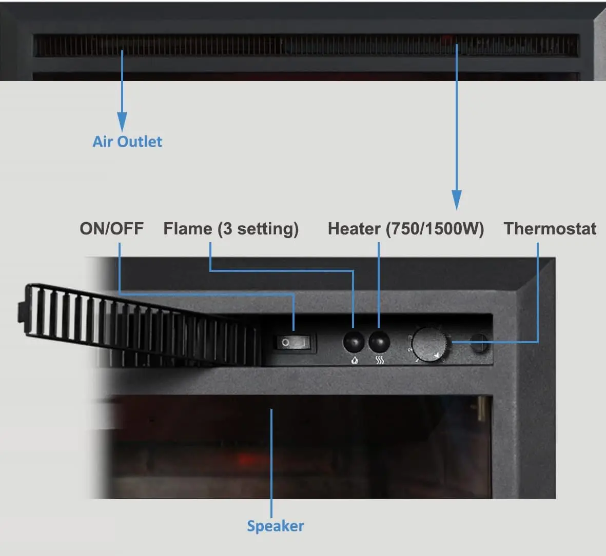 Electric Fireplace Insert with Fire Crackling Sound, Remote Control, 750/1500W, Black, 33 1/16 Inches Wide, 25 9/16 Inches High 5