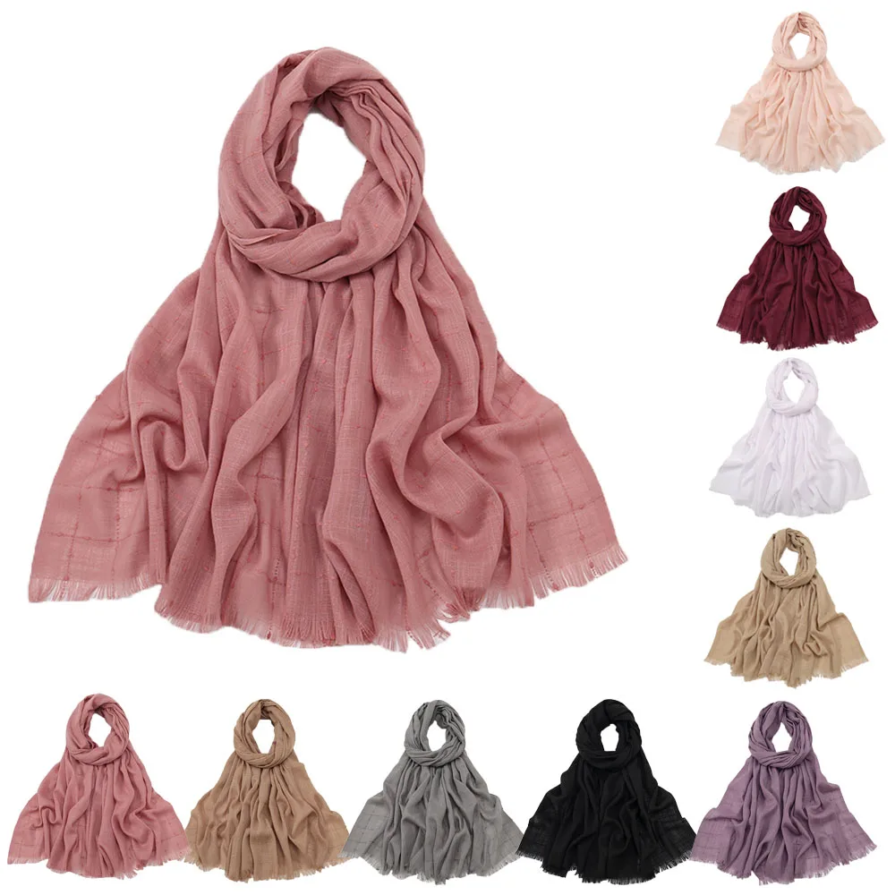 

Solid Color Scarf for Women Lady Plaid Long Tassel Scarves Autumn Winter Soft Wrap Shawls Muslim Hijabs Long Headscarf 180x70cm