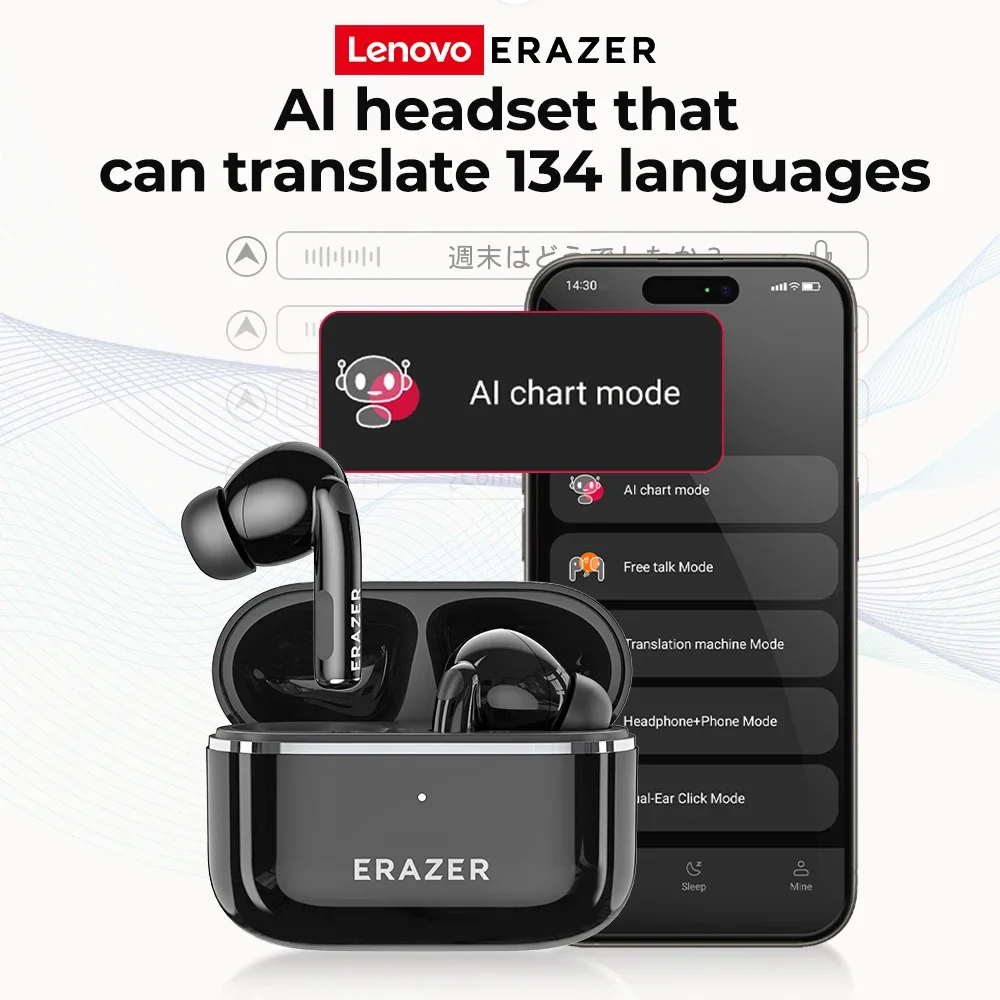 AI Wireless Earbuds Translator Erazer XT89 PRO Bluetooth Earphones AI Translate Game Low Latency In-Ear