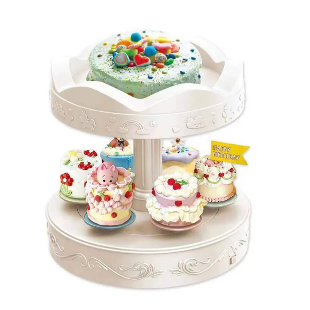 

2 Tiers Auto Rotating Cake Stand 6PC Cupcake Plates Dessert Display Centerpiece Party Decoration Battery Operated (not included)