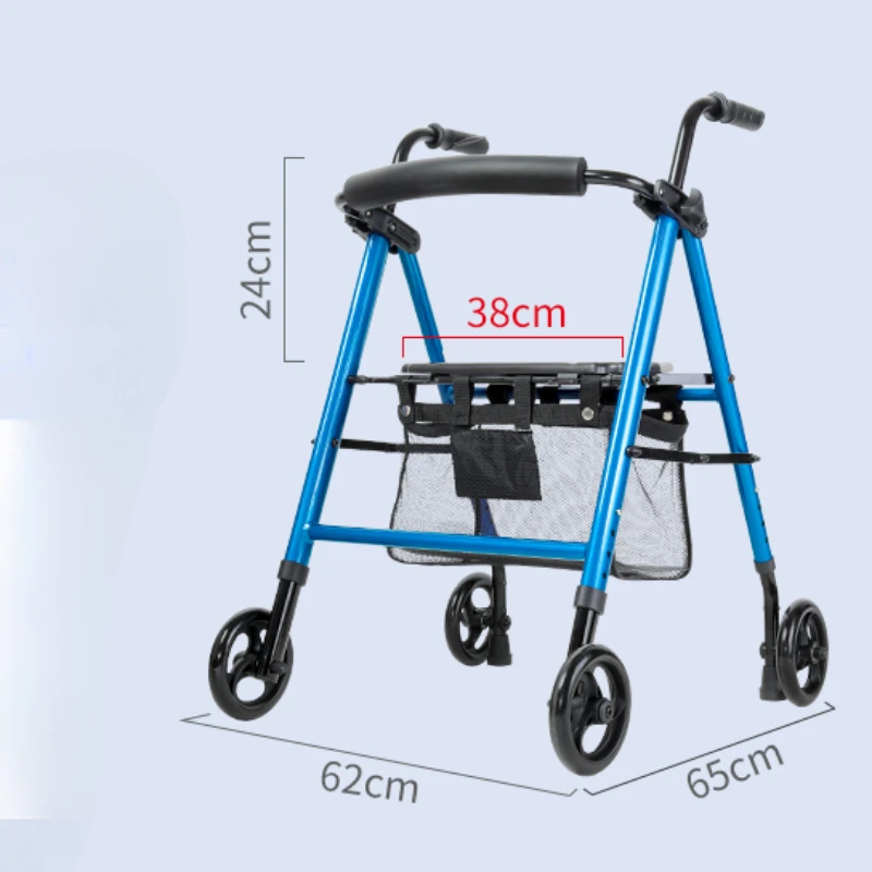 Foldable Walker with Seat & Adjustable Height-Mobility Aid Push Cart for Elderly, Portable Assistive Walking Support Rollator
