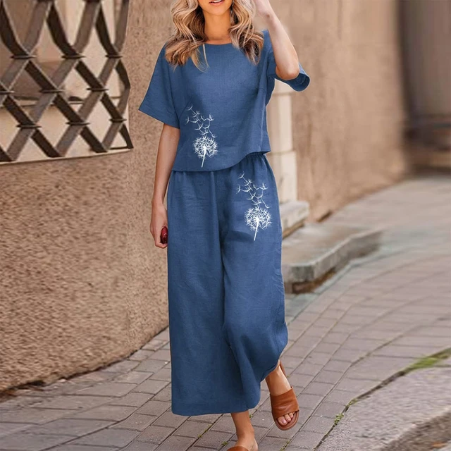 Blue linen Ankle Pantsuit