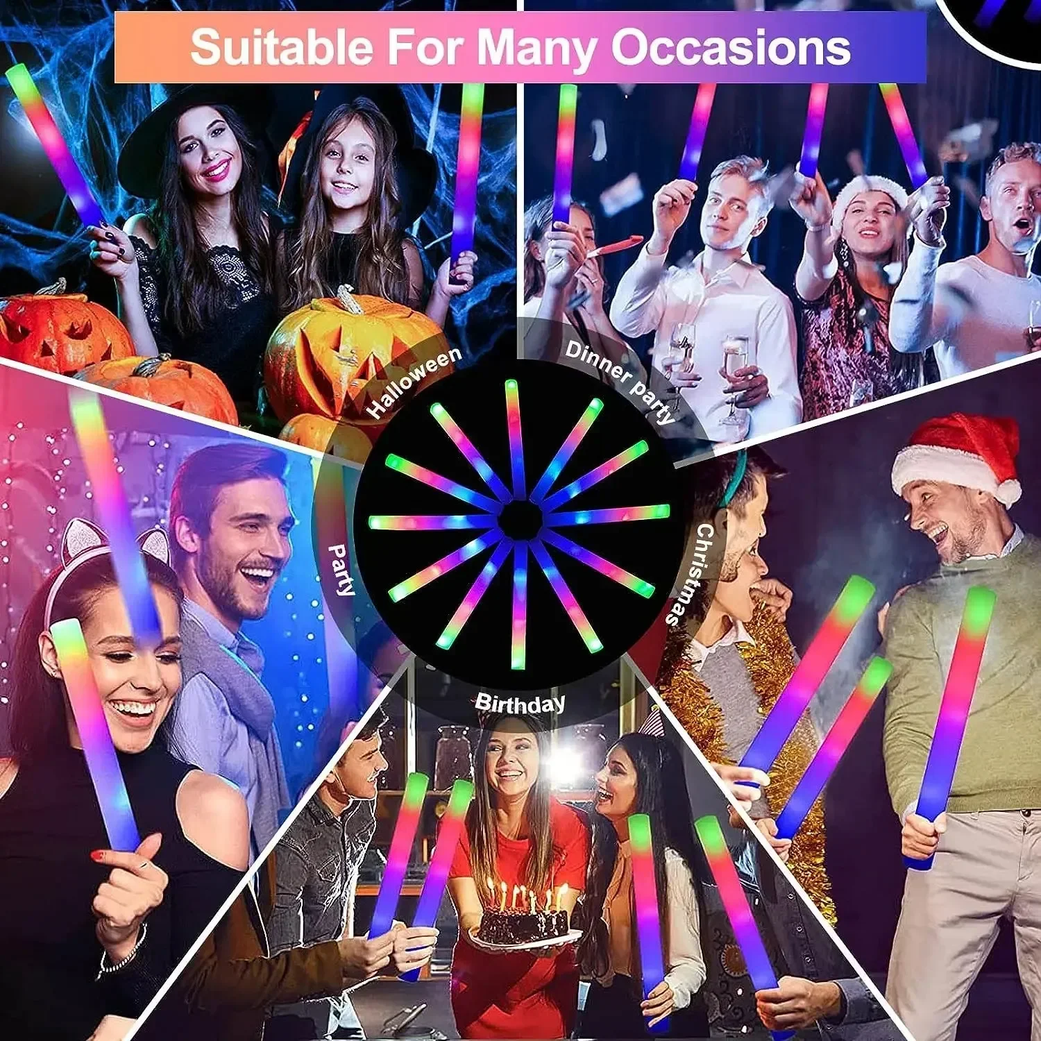 Colorful LED Glow Sticks - RGB Foam Cheer Tubes for Parties  Events