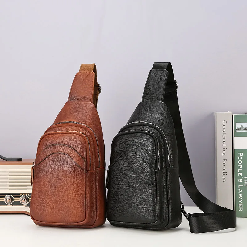 Luxury Designer Mens Genuine Top Grain Leather Chest Bag image 13