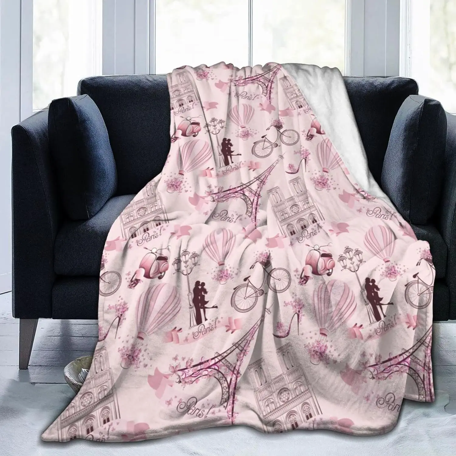 

Одеяло с изображением Эйфелевой башни Парижа, всесезонные декоративные флисовые одеяла для кровати, очень мягкие, теплые, романтичные, ко Дню Святого Валентина