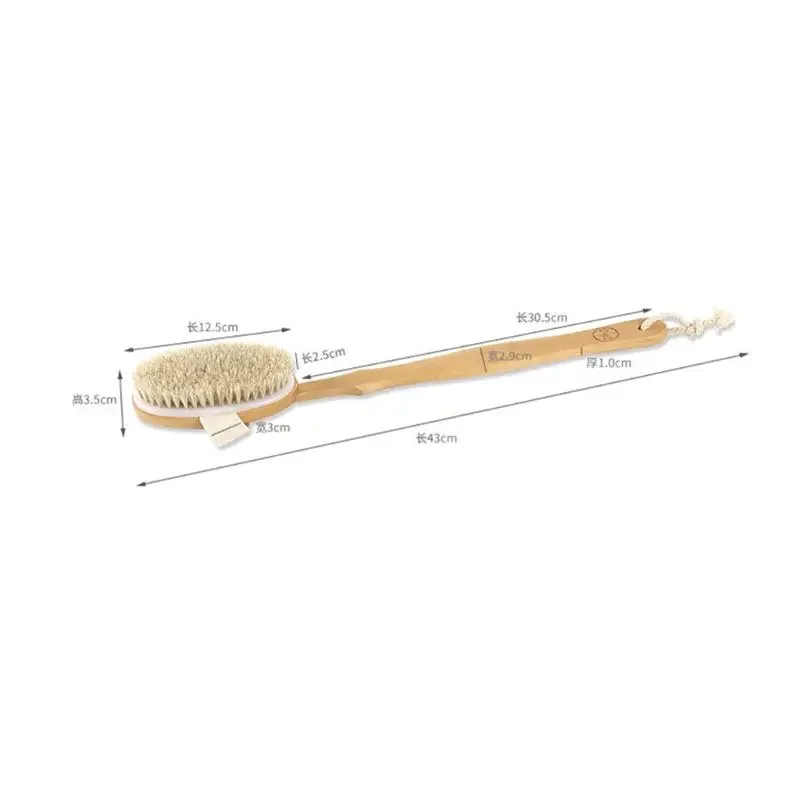 Natural Bristles Long Wooden Handle Dry Skin Exfoliating Shower Brush Back Scrubber Detachable Body Massage Cleaning Accessories 4