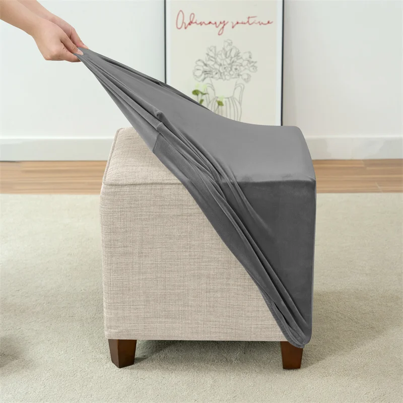 Luxurious Velvet Ottoman Cover - Soft Elastic Slipcover for Living Room Footrest and Pouf Stool Protection