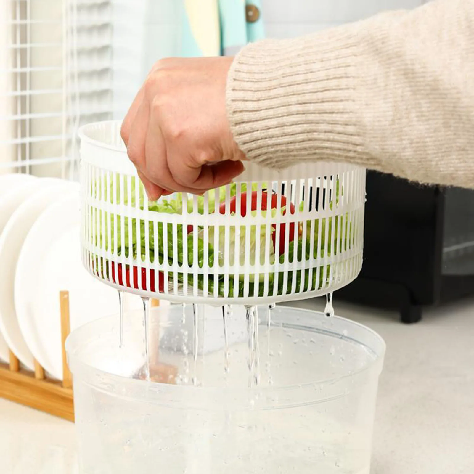 Lettuce Greens Washer Dryer Easy One-Hand Pump Operation Dryer for Herbs Lettuce Arugula Spinach salad spinner