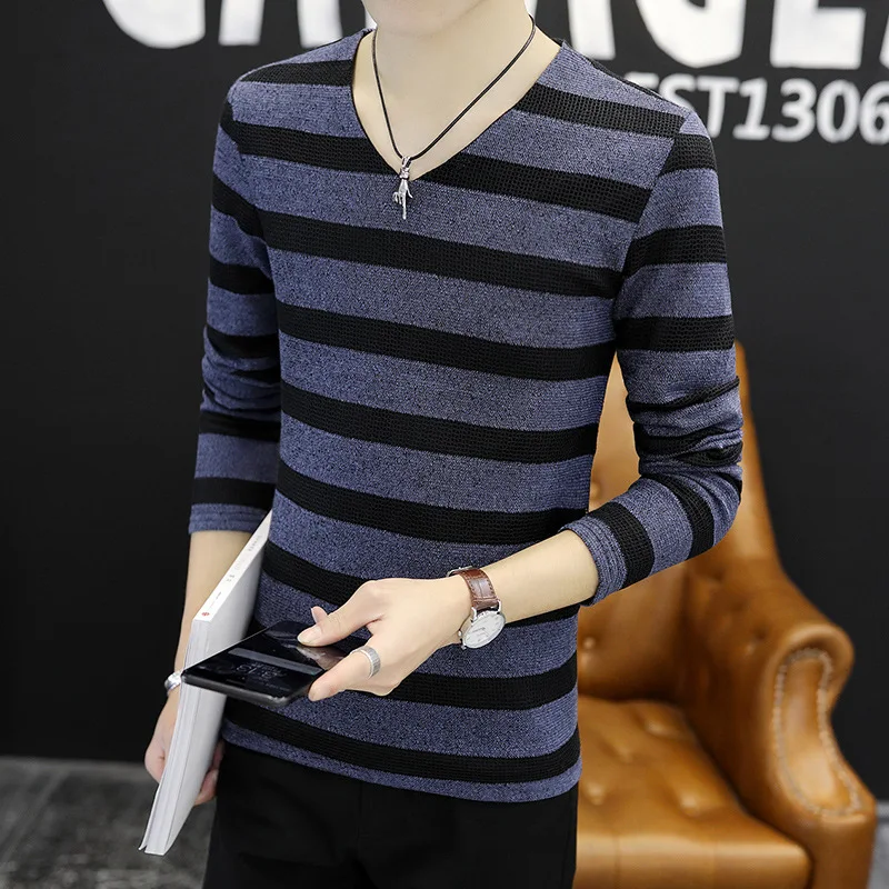 

Long Sleeve T-shirt Male Slim Casual V-Neck T Shirts Men Spring and Autumn Men Clothing Men T Shirt Tees Tops