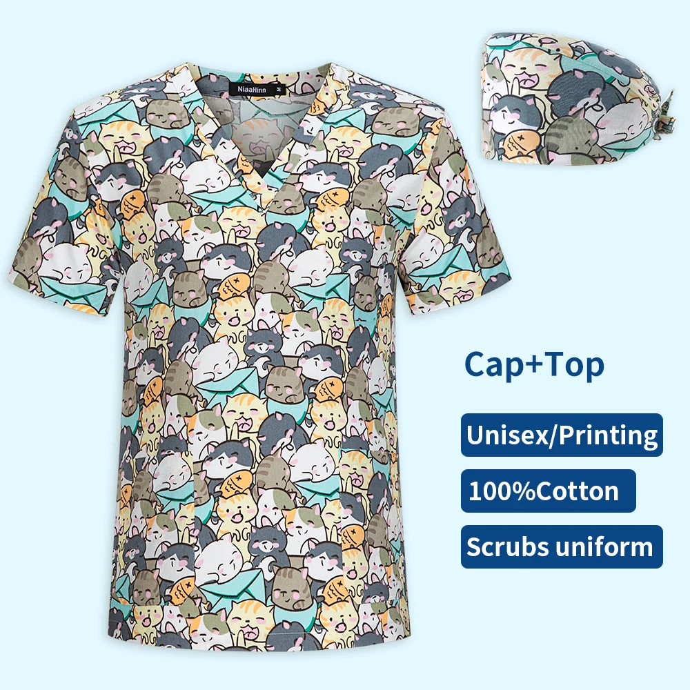 Women Scrubs Uniform Medical Uniform Surgical Top Hospital Doctor Surgery Workwear Dental Clinic Costume Pet Grooming Work Clothes