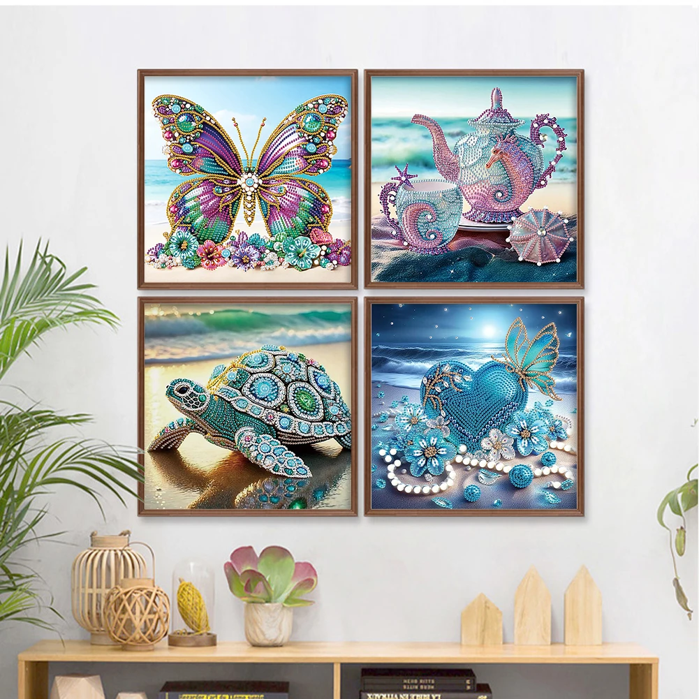 4Pcs 30x30cm Beach 5D DIY Special Shape Crystal Partial Diamond Painting Kit