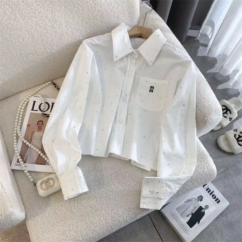 

Ladies Hot Drilling Shirt Spring And Autumn Ladies Commuting Joker Long Sleeve Lapel Single-breasted Shirt