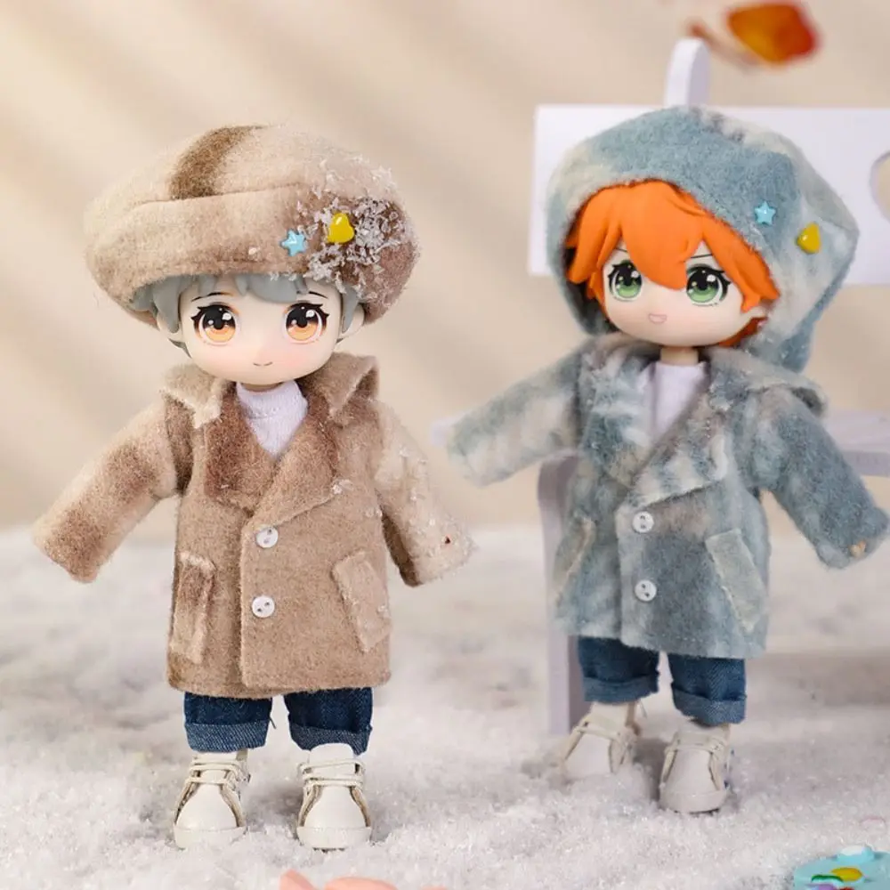 

Модная одежда для шарнирных кукол OB11 1/11 года, зимнее шерстяное пальто в клетку, Одежда для кукол с длинными рукавами, берейная шапка для шарнирных кукол 1/12