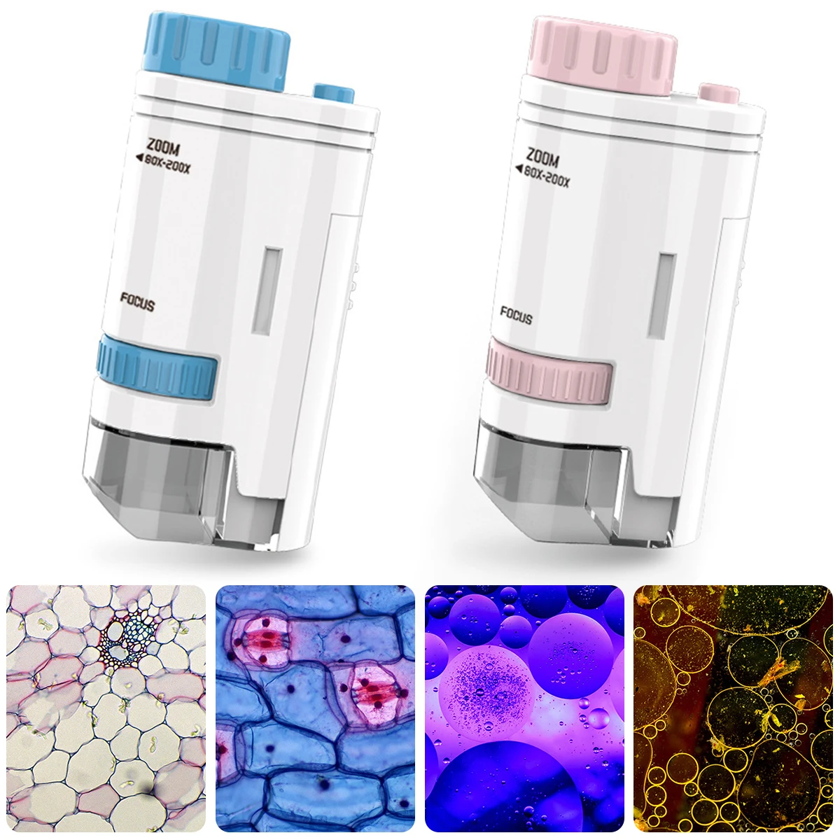 Handheld Microscope Mini Microscope Pocket Microscope 60-200x Handheld Pocket Microscope Electric Mini Microscope with LED Light