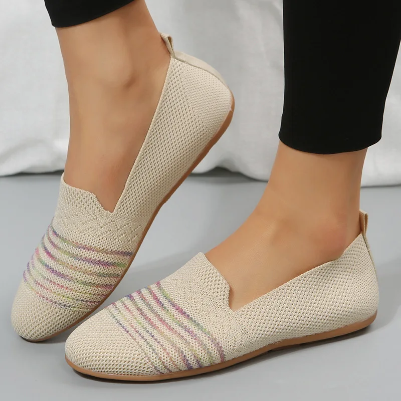 Women Slip on Flat Breathable Knitted Sneakers Women Spring Comfort Soft Sole Casual Shoes Woman Plus Size Slip on Walking Shoes 3