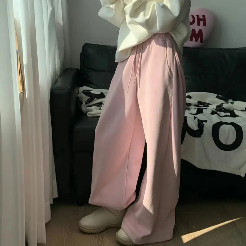 Deeptown Vintage Brushed Pants Women Korean Fashion Oversized Fleece Sweatpants Y2k Harajuku Baggy Pink Joggers Trousers Street