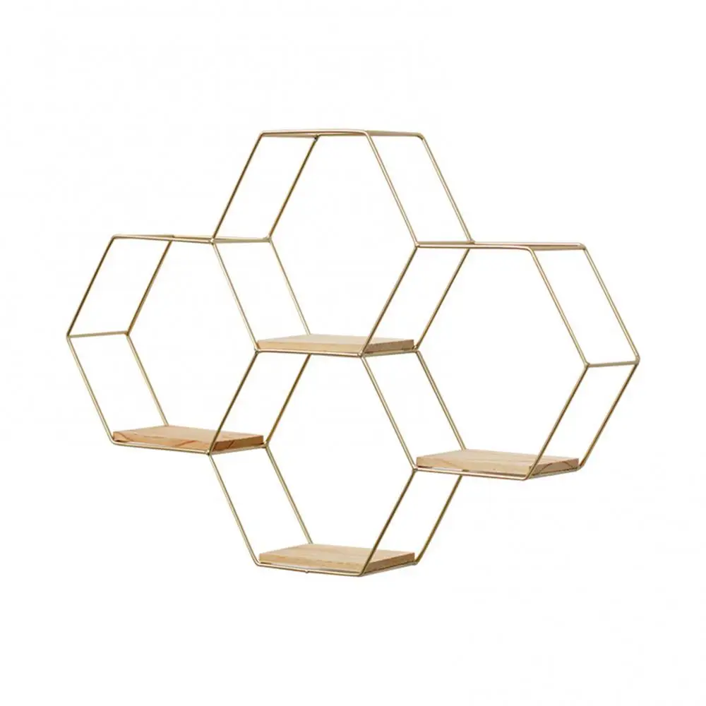 Black/Gold Nordic Style Double Hexagonal Iron Stand Small Pot Wall Holder Wall Shelf Wall Decoration Storage Holder Decror