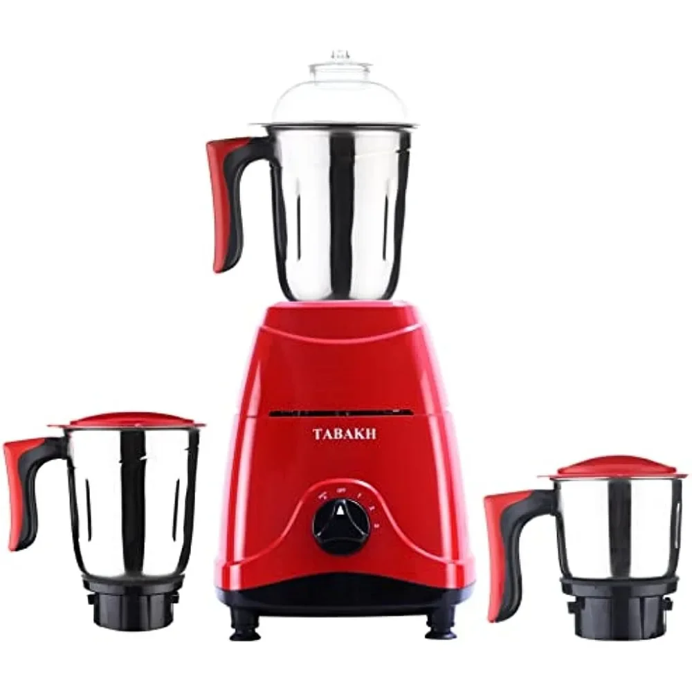 

TABAKH Indian Mixer Grinder | 3 Stainless Steel Jars | 650 Watts | 110-Volts | Red