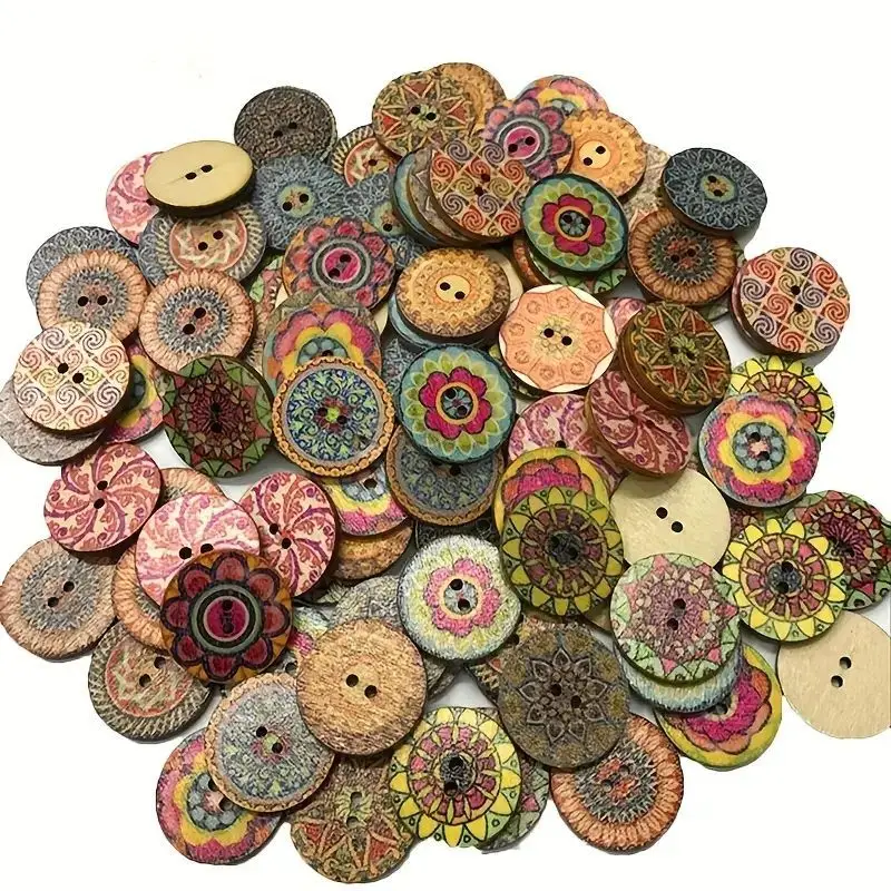 Wooden Buttons Colorful Painted Sewing