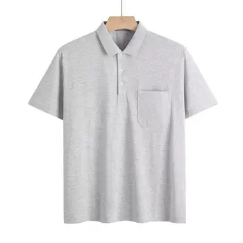 Polo grigia da uomo casual a maniche corte con risvolto e taschino sul petto