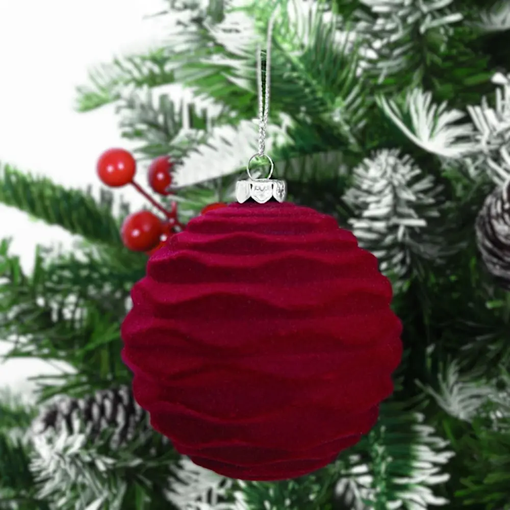 4pcs Flocked Velvet Christmas Ball Delicate Shatterproof Christmas Tree Pendant Decorative Xmas Hanging Ornament Party