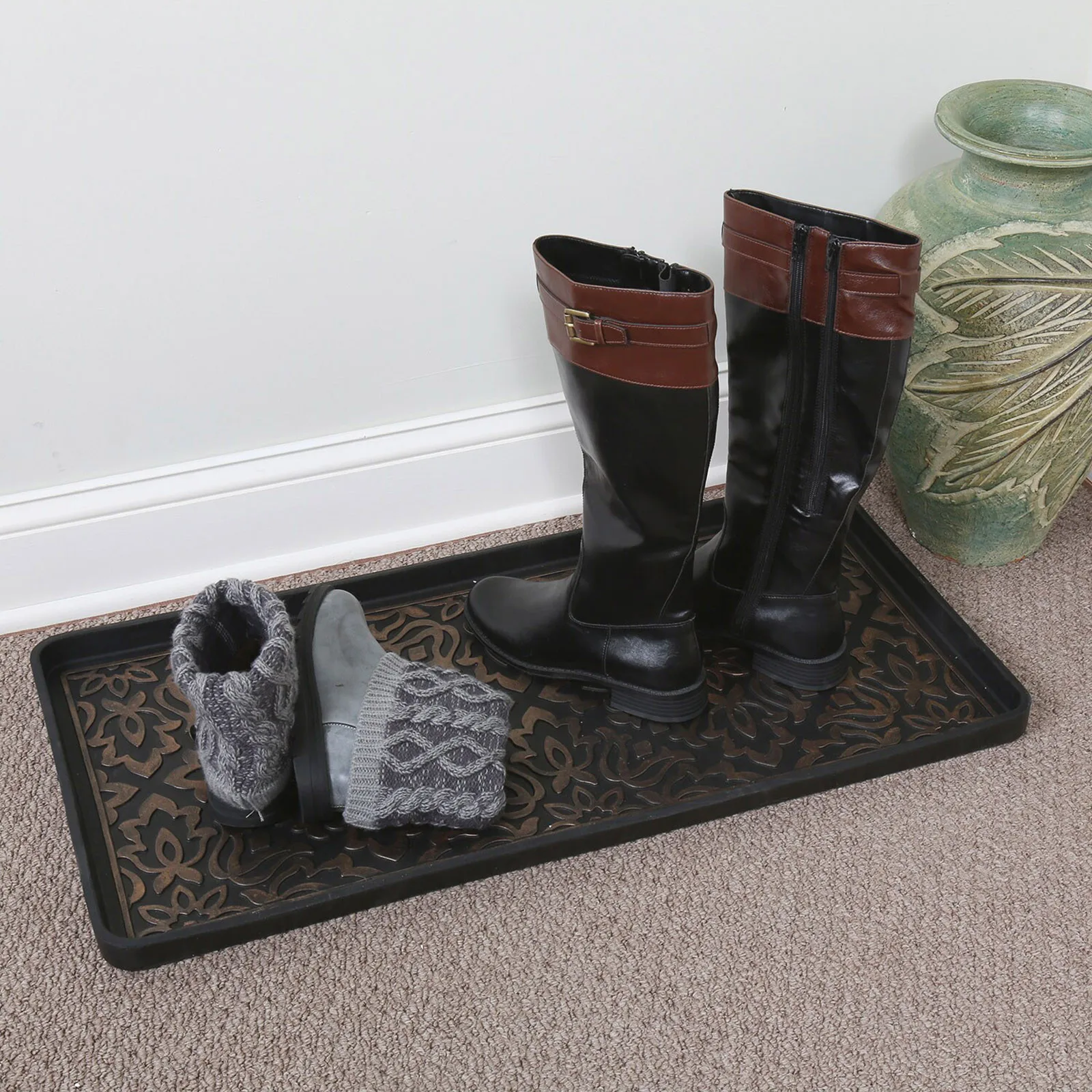 New Shoe Tray Dog Tray Kitchen Tray Applicable To The Entrance Indoor And Outdoor Snow Boot Pad Super Large Shoe Tray Black 3