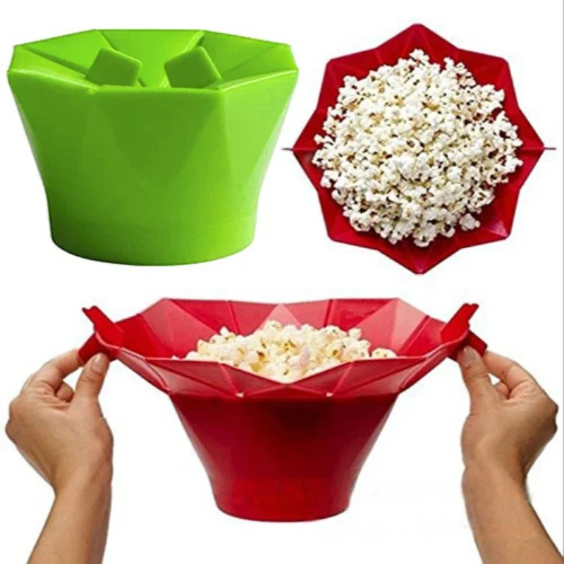 1 Pz Pieghevole In Silicone Rosso Silicone Popcorn Cucina Di Alta Qualità Strumenti Facili Fai Da Te Popcorn Secchio Ciotola Maker Popcorn Microonde
