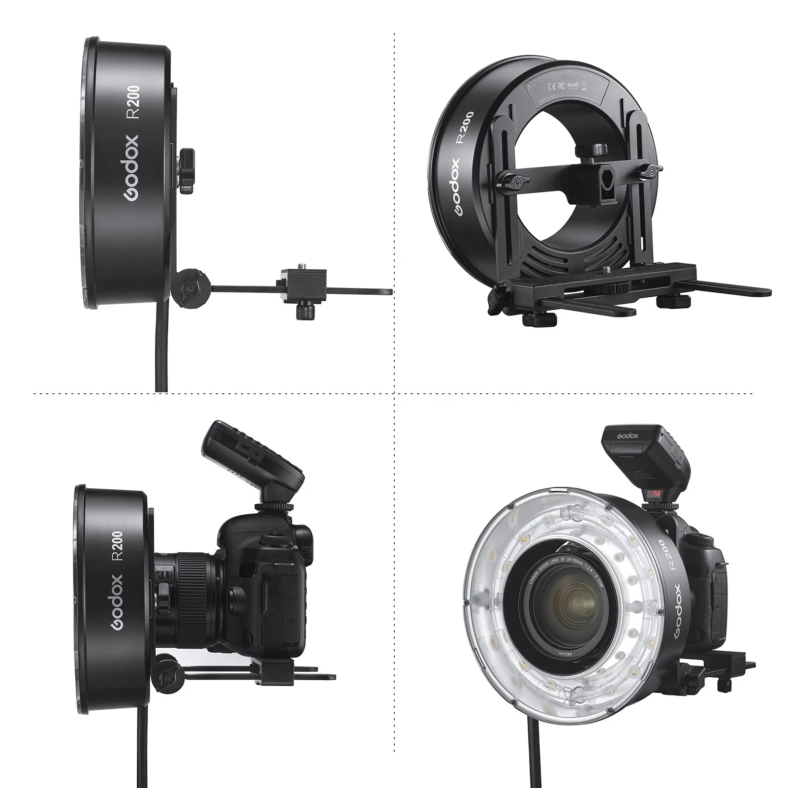 Godox R200 Ring Flash Head for AD200 AD200Pro Flash 200Ws Flash Power 10W Modeling Lamp Umbrella Camera Bracket Carrying