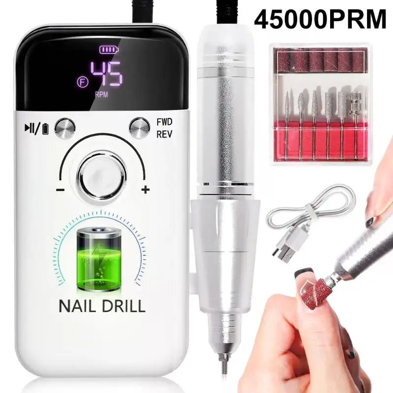 New 45000RPM Rechargeable Electric Nail Drill Machine Professional Nail art Drills Gel Nails Polish Portable Nail File Manicure