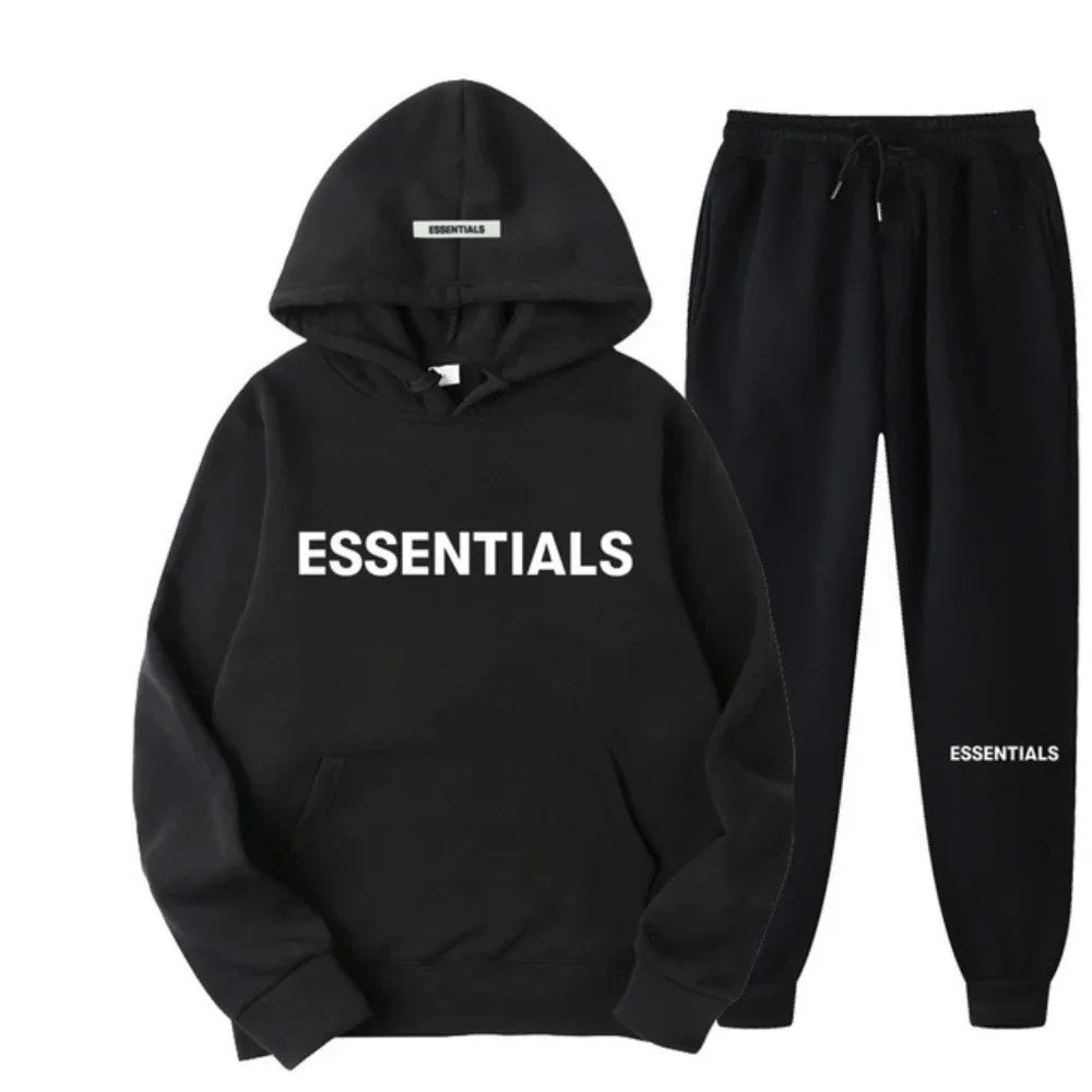 

Essentials Autumn Winter Men Women Hooded Sweatshirt Suit Pure Cotton Couple Jogging Sweatshirts Oversized Streetwear Tracksuit