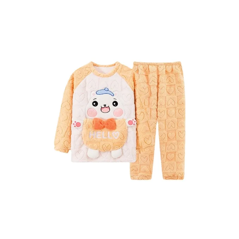 Pajamas Women's Winter Warm Coral Velvet Sleepwear Girls Plush Thickened Pullover Dormitory Home Clothes Outside Wear Pijama Set