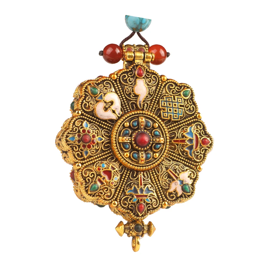 Retro-style Eight Auspicious Six-character Lotus Card Gawu can open necklace pendant Buddha necklace.