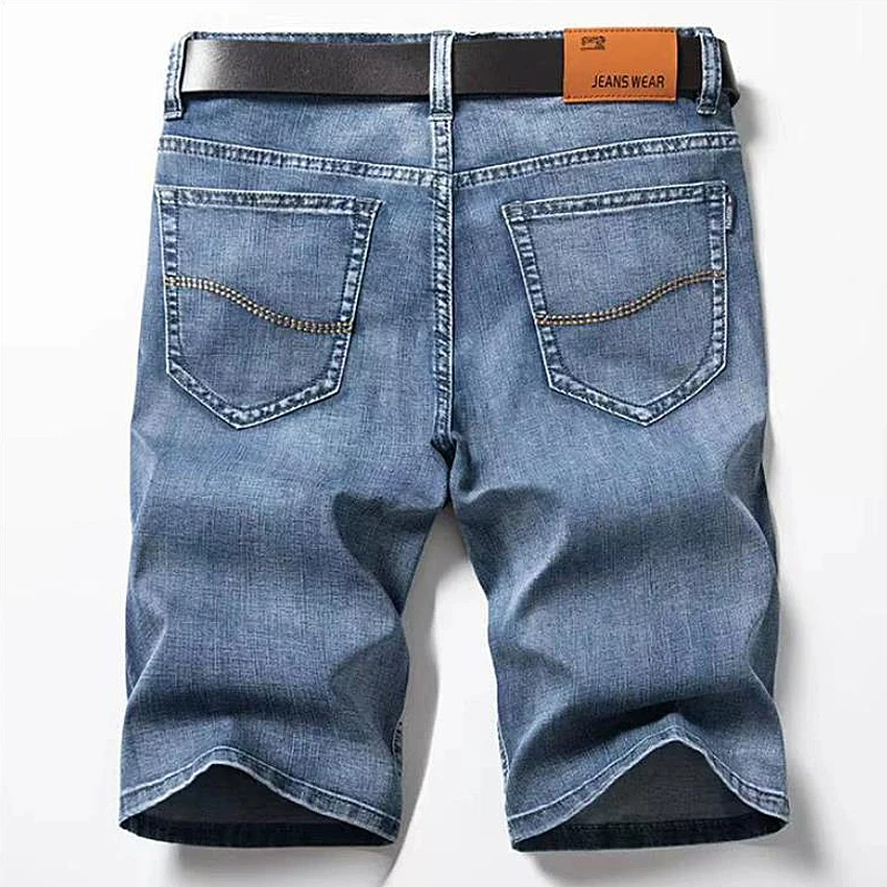 Summer classic denim shorts men's straight leg stretch casual cool thin solid color fashionable versatile mid length pants