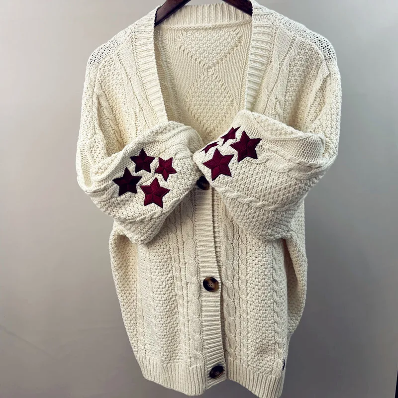 22fw Star Embroidery Folklore Cardigan Taytay Cardigans With Patches -  Cardigan - AliExpress