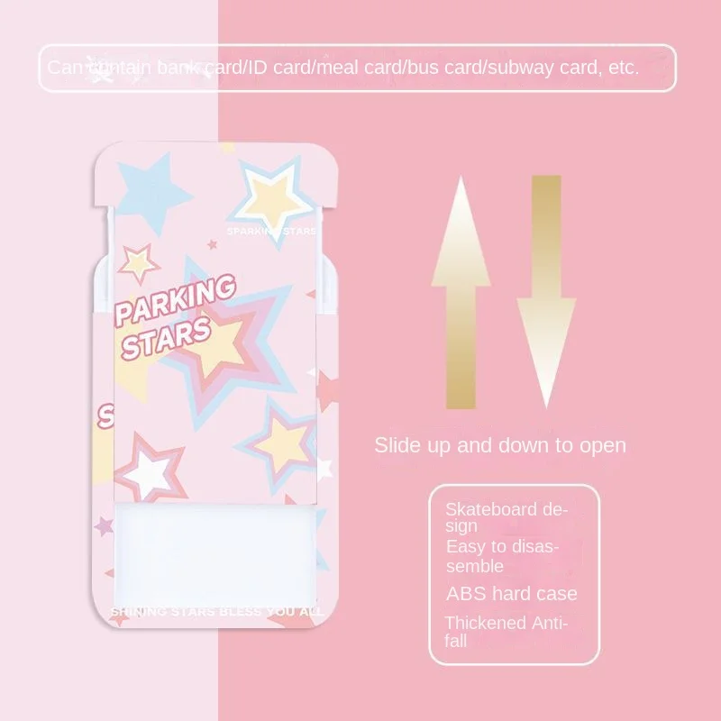 2pcs Cute Cartoon Slide Card Case with Hide Rope Fashion Star Kpop Idol Photocard Holder Office ABS ID Holder