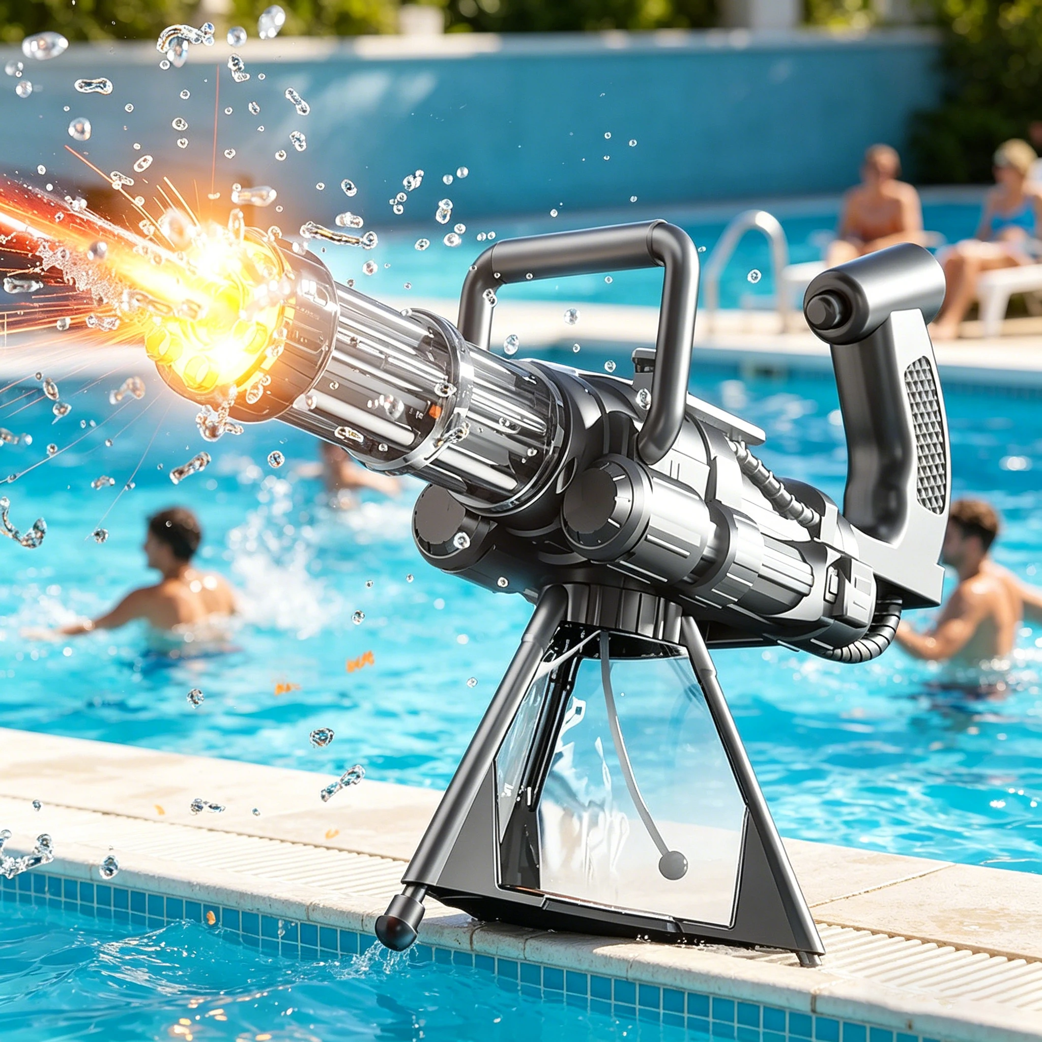 Elektrisch Gatling waterpistool met LED-verlichting, hoge snelheid, continue burst, roterend schietspeelgoed, ideaal voor zomerse buitenactiviteiten, strand en zwembadfeestjes._voghion.com