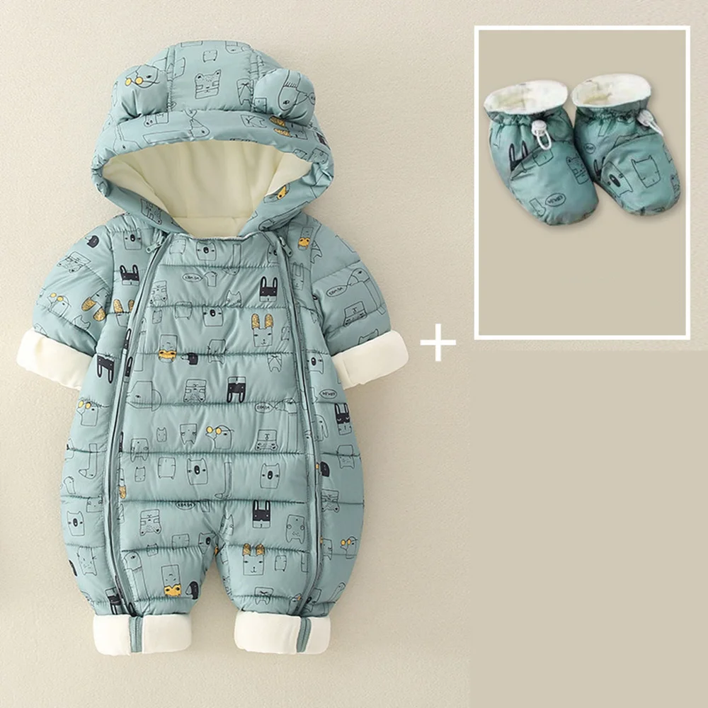 2023NewbornBabyJumpsuitHoodedPlusVelvetWarmwinterwearBaby