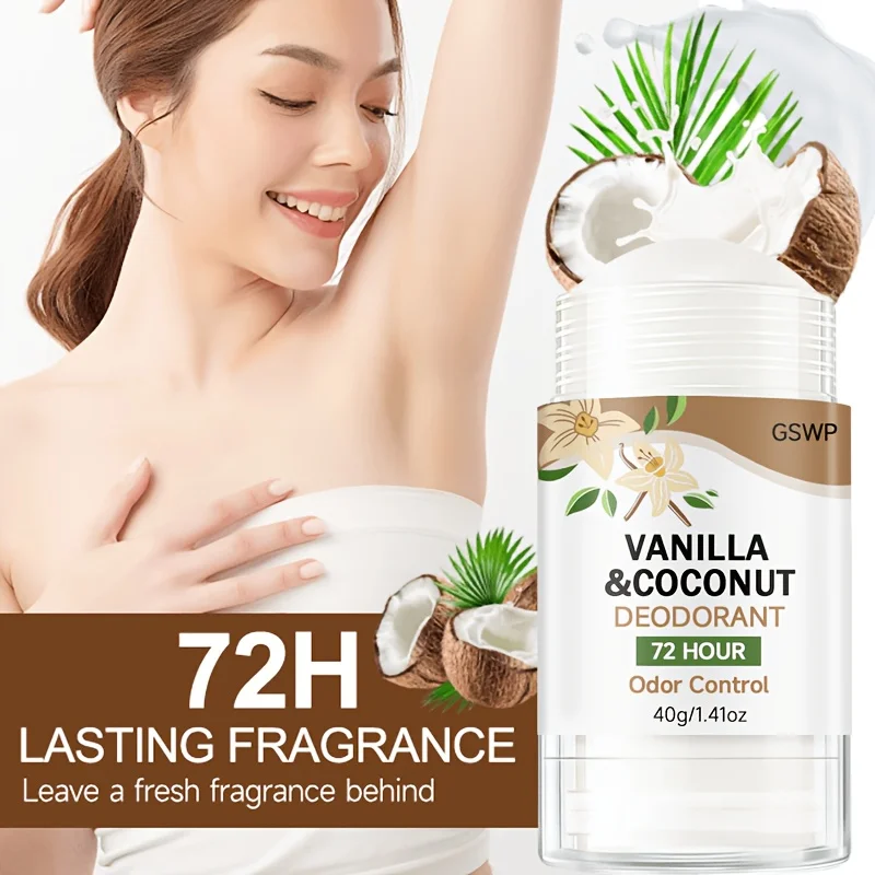 Déodorant stick GSWP Vanille et Noix de Coco, sans aluminium, léger, non gras, parfum longue durée 72 heures. 40 g/80 g_voghion.com