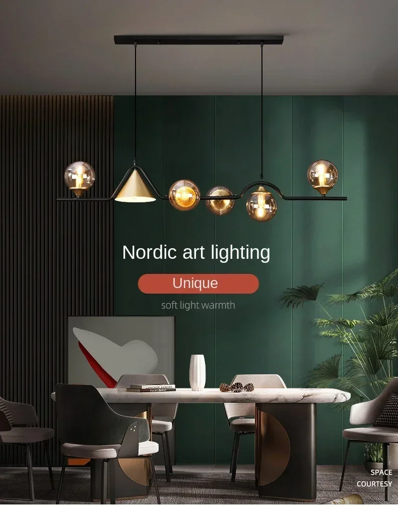 Description Picture 2 of itemModern Nordic LED Chandelier Glass Ball Metal E27 Restaurant Kitchen and Bar Ceiling Chandelier Home Decoration Lamps Aesthetic