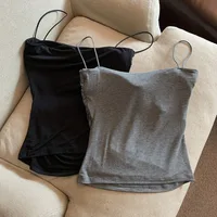 Camisole sexy sans couture pour femmes, sous-vêtements en Y, bretelles fines, dos glacé, confort, bralette rembourrée, plis, débardeurs initiés, été 5