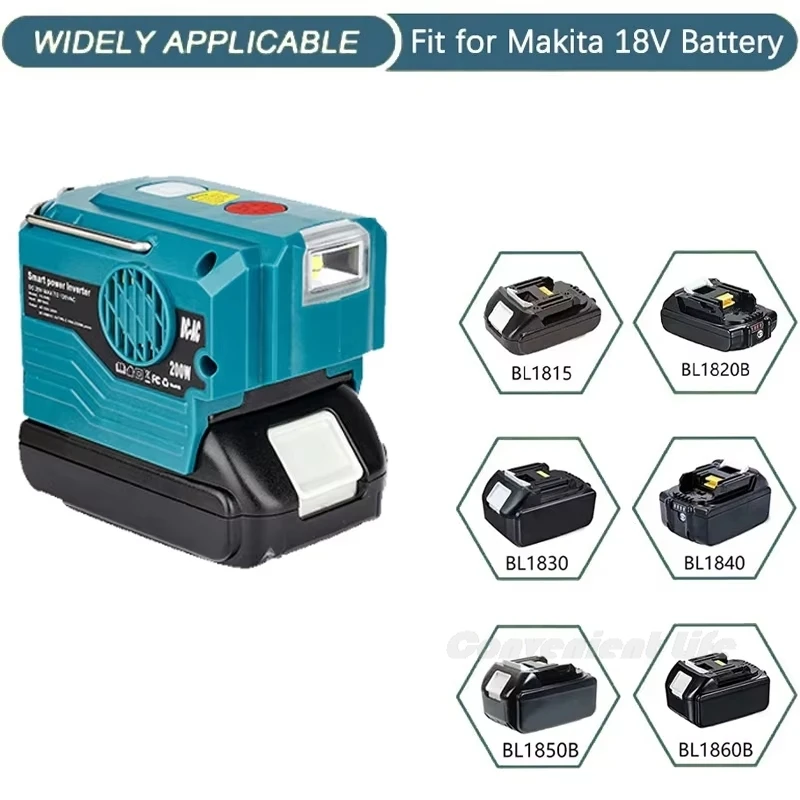 Power Inverter for Makita 18V Battery 200W DC 18V to AC 110-230V Portable Power