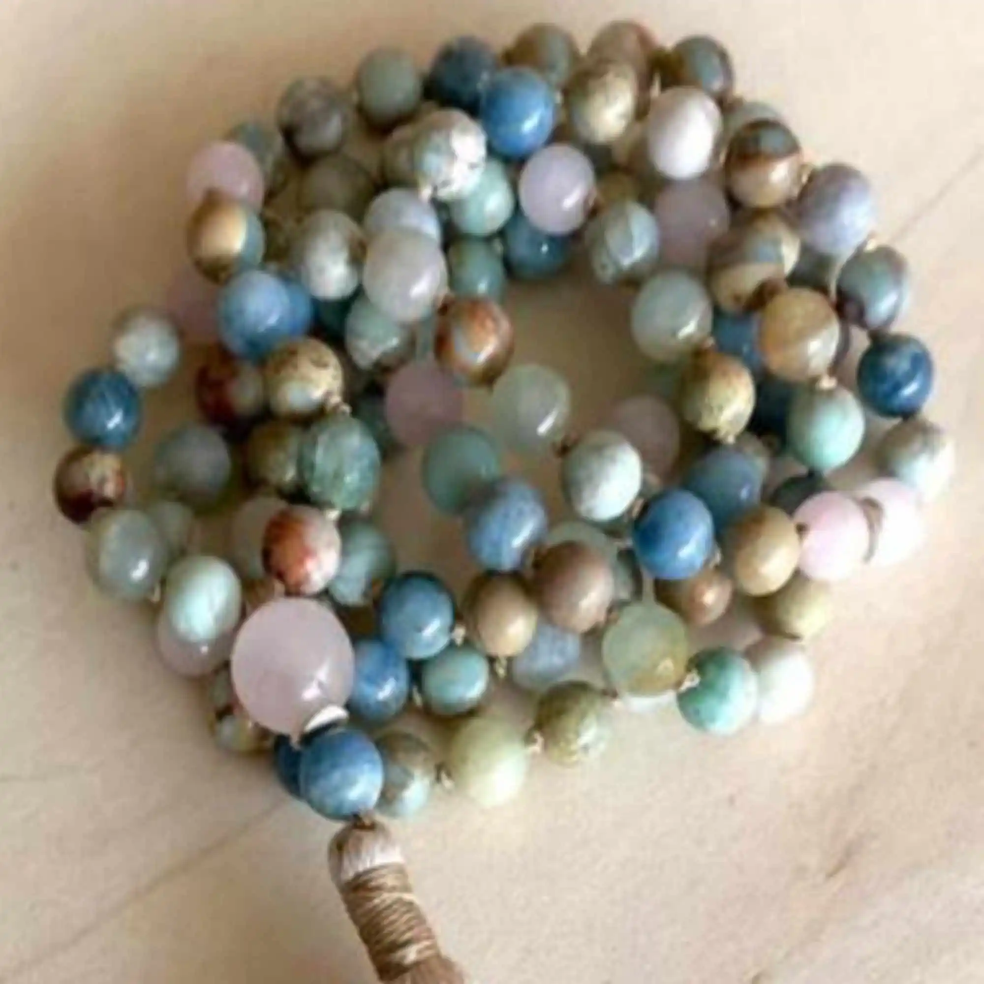 6mm Natural 108 knot blue-gray pink crystal beads necklace Beads Pendant Spiritual Unisex Wood Crystal Mala  Men