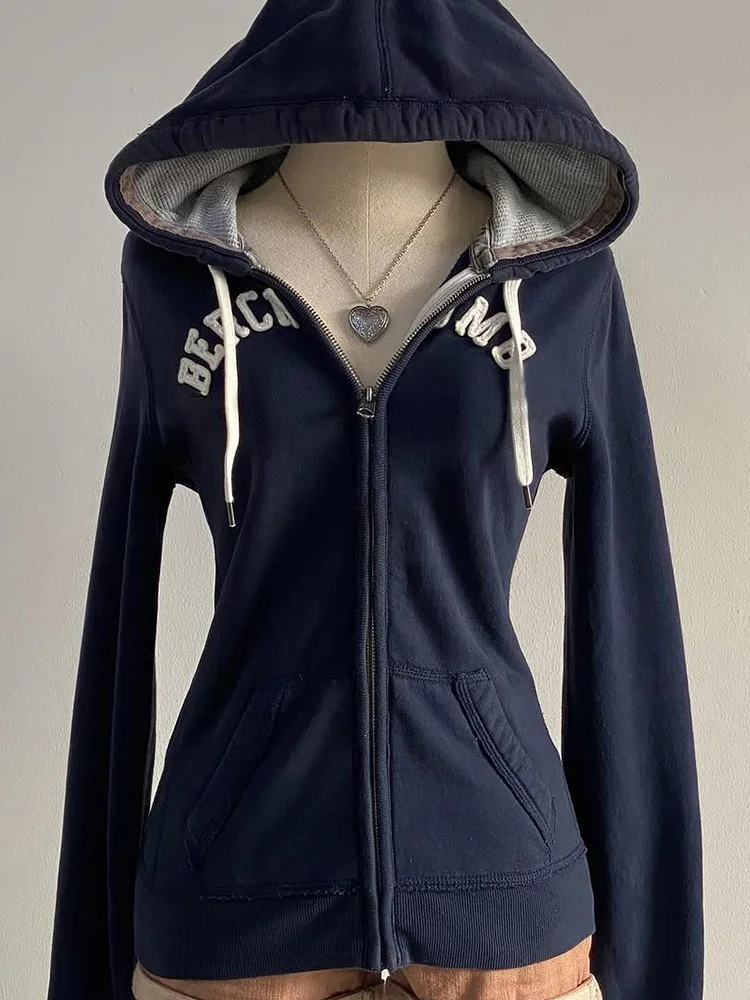 Blue Cotton Women's Slim Fit Hoodie Sweatshirt