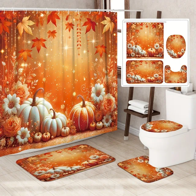1/4pcs Autumn Thanksgiving Shower Curtain Set 1
